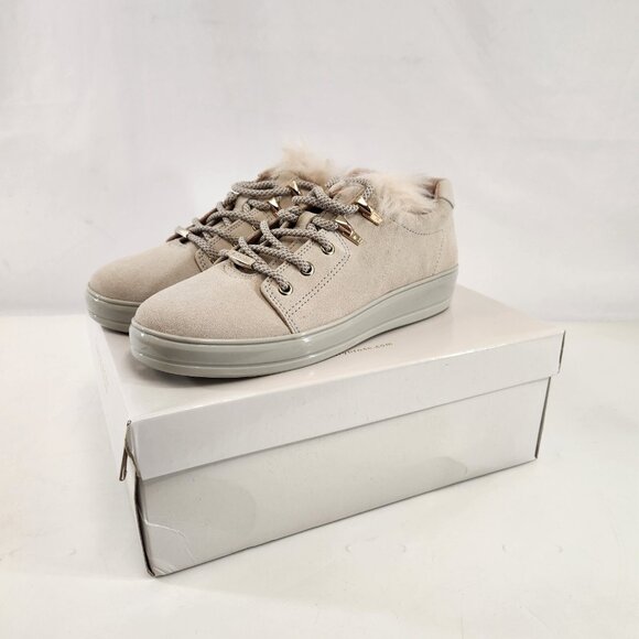 Taryn Rose Georgy Calf Suede Shoes Womens Size 8.5 Chalk Faux Fur New w/ Box - Picture 1 of 9